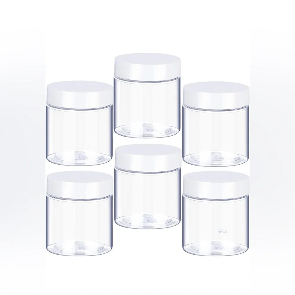 BRAND NEW 6 Pack 8 oz Plastic Pot Jars Round Clear Leak Proof